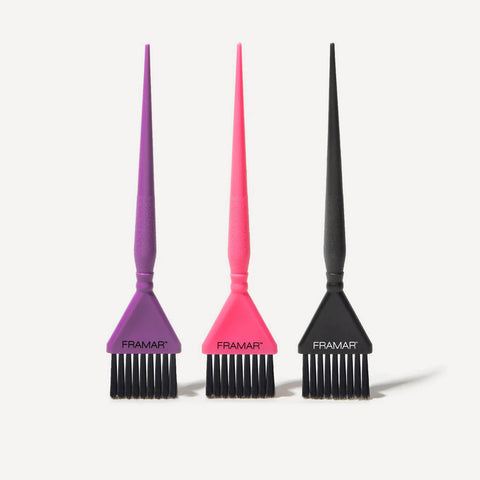 Ensemble de 3 pinceaux Classique pour couleur de la marque Framar, outils de coiffure pour application précise de la couleur.