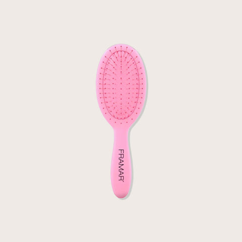 Petite brosse démêlante Framar Rose pour cheveux, outil de coiffure à poils souples, pratique pour démêler sans tirer.