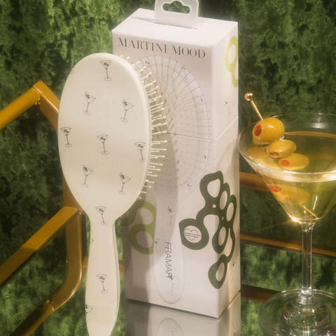 Brosse démêlante Framar Martini Mood pour cheveux, outil de coiffure avec poils souples et poignées ergonomiques.