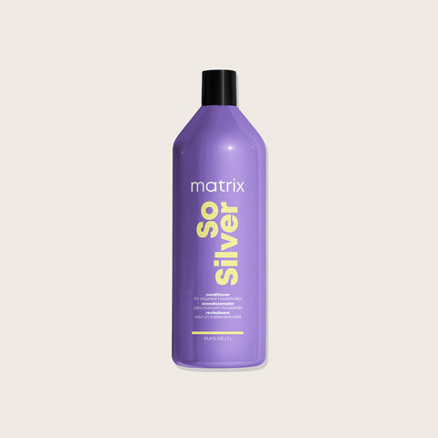 Revitalisant neutralisant So Silver de Matrix pour cheveux, produit capillaire pour neutraliser les tones indésirables.