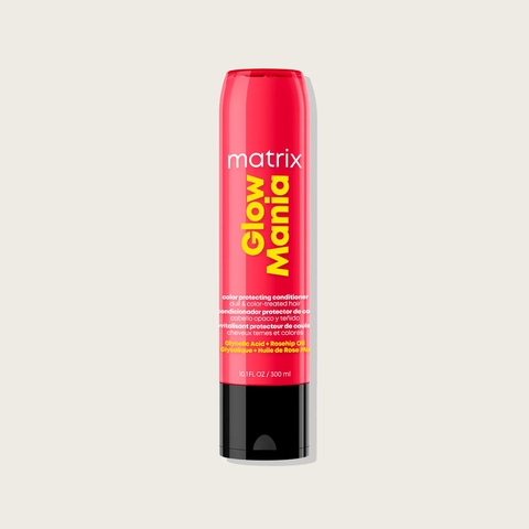 Revitalisant brillance Matrix Glow Mania pour cheveux, texture crémeuse et éclatant, visible dans le flacon.
