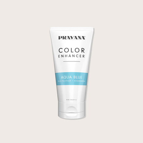 Color enhancer pour cheveux Pravana Aqua Blue, flacon de 148 ml avec teinture bleu aquatique.