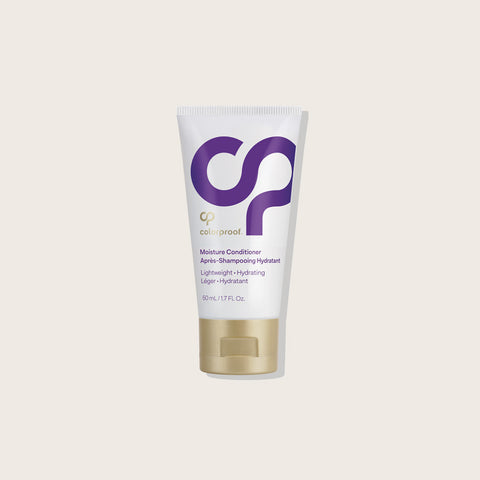 Shampooing après-coloration hydratant Colorproof pour cheveux, flacon de 50 ml, texture crémeuse et bouteille élégante.