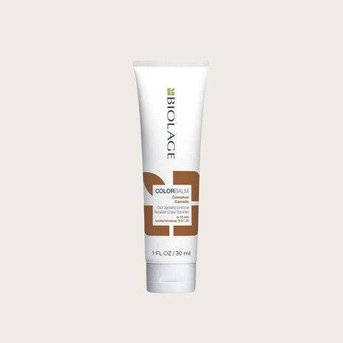Soin revitalisant couleur Biolage Cannelle pour cheveux, flacon de 30 ml, texture crémeuse et application sur cheveux.