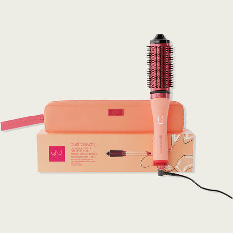 Styler à air chaud GHD Duet édition limitée Sunkissed Peach avec étui de rangement, outil de coiffure professionnel.