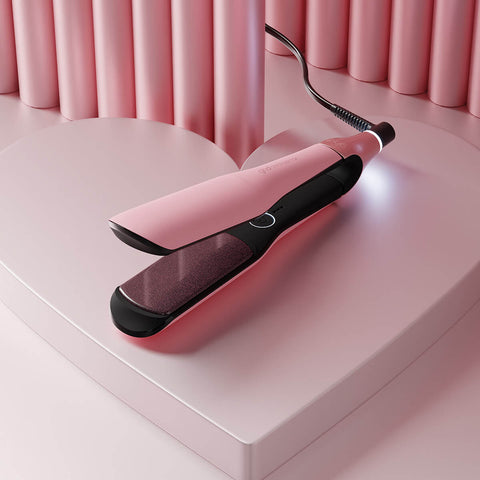 Lisseur GHD Max Rose Edition Limitée, outil de coiffure avec plaques en céramique et design rose tendance.