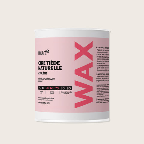 Cire tiède naturelle Azulène Must52 pour épilation des poils, contenue dans un pot de 18 oz, produit de beauté pour les ongles.