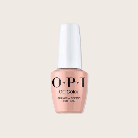 Vernis à ongles OPI GELCOLOR France-y Seeing You Here avec finition brillante, appliqué sur des ongles soignés.