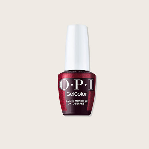 Verre à ongles OPI GELCOLOR Every Month is Oktoberfest, vernis gel de beauté pour ongles, couleur orange foncé avec fini brillant.