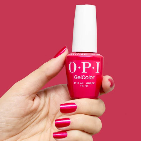 Verre à ongles avec vernis gel OPI GELCOLOR It’s All Greek to Me, finition brillante, couleur neutre.