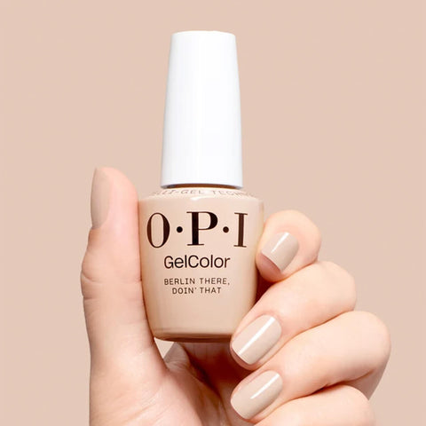 Vernis à ongles OPI GELCOLOR Berlin There, Doin’ That en tube, couleur rose pastel, fini brillant et lisse.