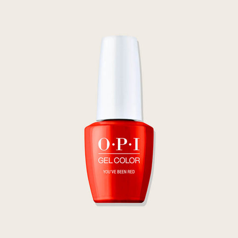 Gel color OPI You've Been RED sur ongles, finition gel brillant, pour beauté des ongles.