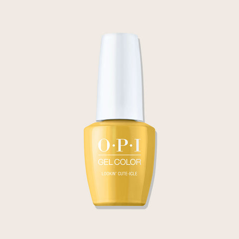 Ongles avec vernis Gelcolor OPI Lookin' Cute-icle, finition brillante et colorée, sur une main féminine.