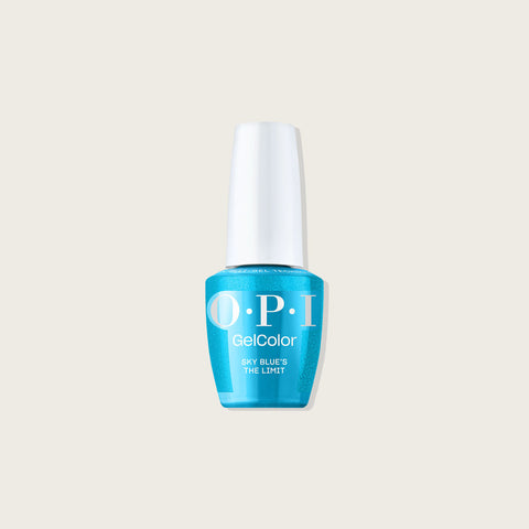Verre de ongles OPI GELCOLOR Sky Blue's the Limit avec finition bleue ciel brillante, idéal pour manucure élégante.
