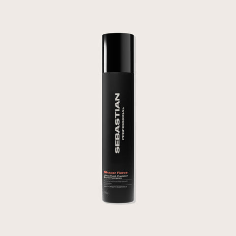 Spray fixatif Sebastian Shaper Fierce pour cheveux, tenue forte, bouteille de 300 ml visible.