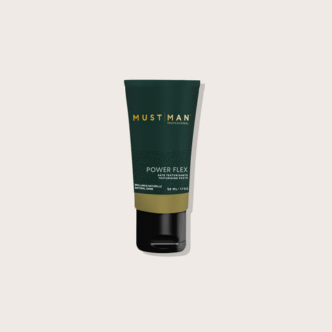 Pâte texturisante Power Flex pour cheveux, Must Man Professional, texture flexible et volume pour coiffure stylée.