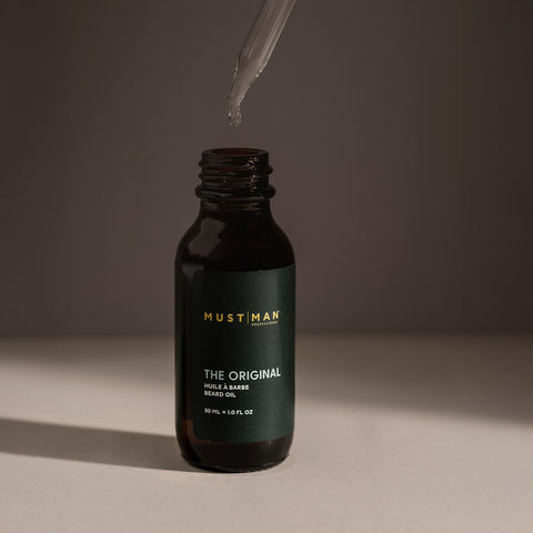 Huile à barbe Must Man The Original 30 ml, flacon en verre avec compte-gouttes, pour cheveux et barbe, professionnel.