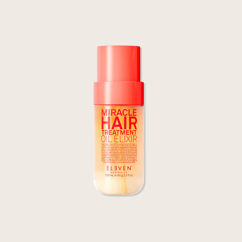 Huile miracle pour cheveux Eleven Australia dans un flacon de 100 ml, visage capillaire brillant et soyeux.