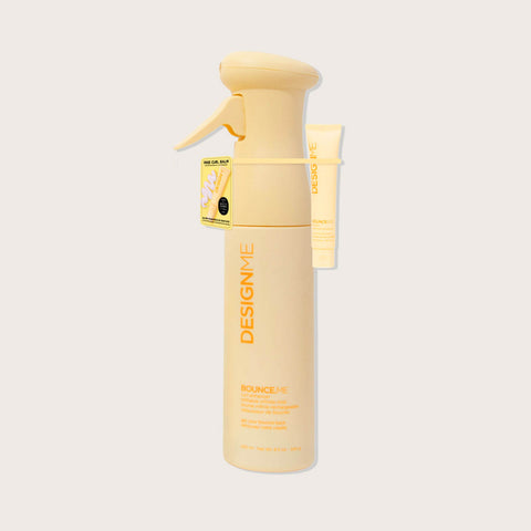 Brume rehausse boucles et baume pour cheveux DESIGN.ME BOUNCE.ME, texture légère pour cheveux bouclés.