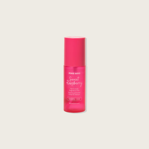 Brume pour cheveux et corps Pixie Woo Sweet Raspberry 100 ml, vaporisateur élégant avec parfum fruité et rafraîchissant.