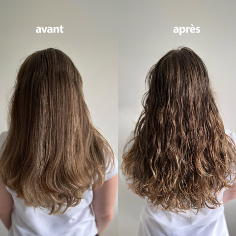 Activateur de boucles Alcôve pour cheveux, flacon spray transparent avec étiquette, idéal pour définir et renforcer les boucles.