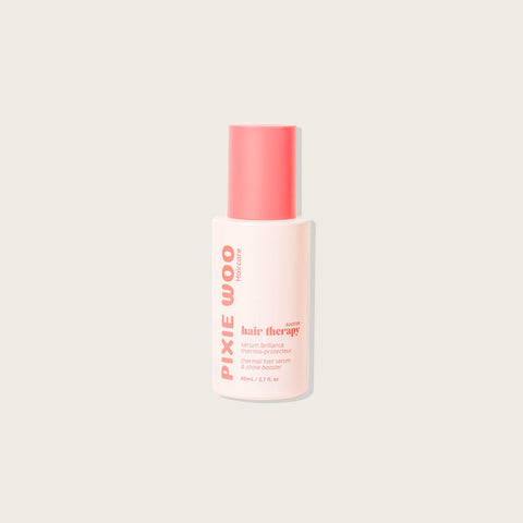 Sérum brillance thermo-protecteur Pixie Woo pour cheveux, flacon de 80 ml avec applicateur, finition brillante et protection thermique