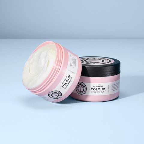 Masque capillaire Maria Nila Luminous Colour pour cheveux, 250 ml, contenant un soin nourrissant et colorant.