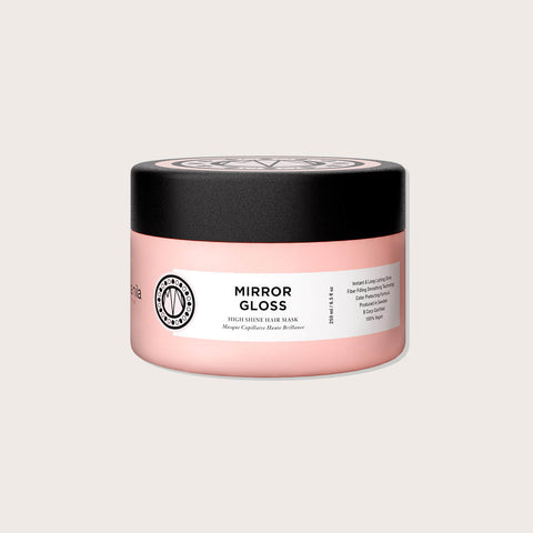 Masque Maria Nila Mirror Gloss pour cheveux, formule haute brillance, flacon de 250 ml, soin capillaire nourrissant et brillant.