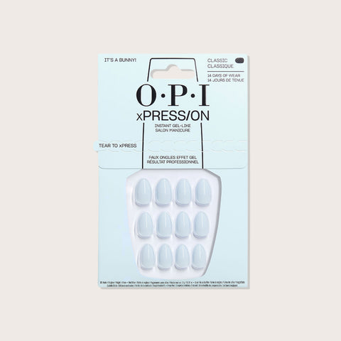Vernis à ongles OPI XPRESS/ON It's a Bunny! de taille courte, finition élégante, présenté dans un flacon compact.