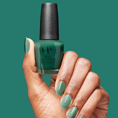 Vernis à ongles OPI Pose in Ivy NLS057, finition brillante, couleur vert profond, bouteille de vernis dans l'image.