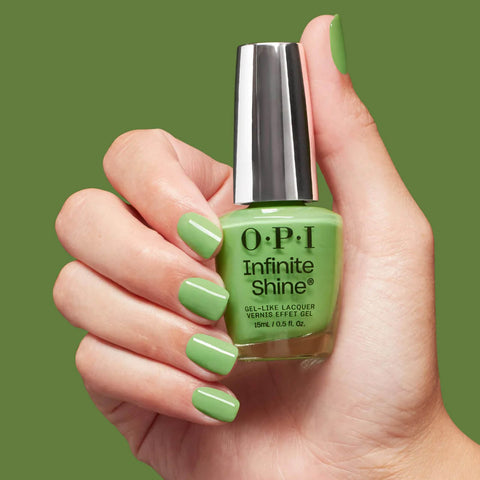 Vernis à ongles OPI Infinite Jelly Green with Envy, teinte vert translucide pour beauté des ongles.
