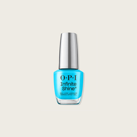 Vernis à ongles OPI Infinite Shine Beach Party Teal Dawn ISL215 avec fini brillant et teinte bleu vert.