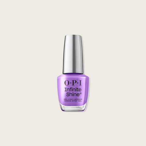 Verre à ongles OPI Infinite Shine Here Plums the Sun, vernis à ongles de couleur prune brillante, fini brillant.