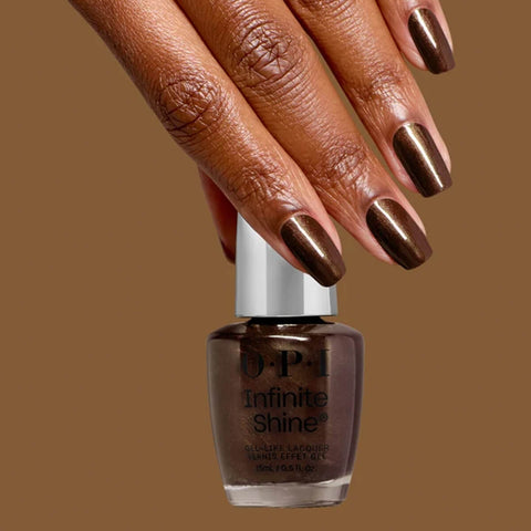 Verre à ongles OPI Infinite Shine Espresso Your Style, couleur marron foncé, finition brillante, pour manucure élégante.