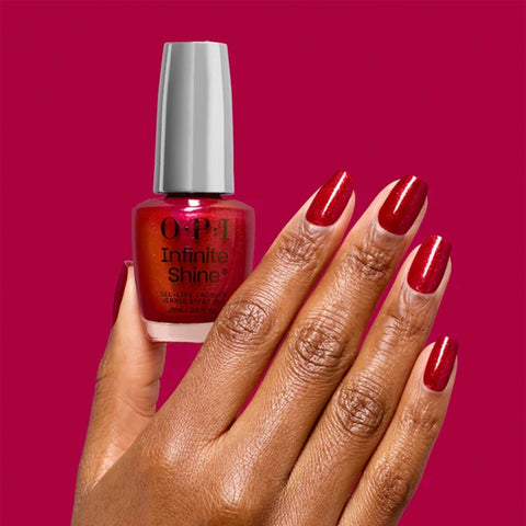 Verre à ongles avec vernis à ongles OPI Infinite Shine Malaga Wine Not ? dans un flacon de la gamme ISL225.