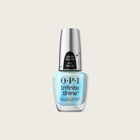 Vernis à ongles OPI Infinite Shine Moon Gleam, teinte IST43, avec fini brillant et applicateur visible sur l'image.