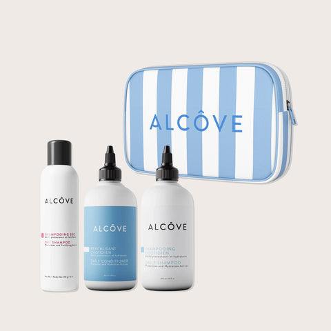 Ensemble coiffure quotidienne Alcôve avec peigne et brosse pour soins capillaires.