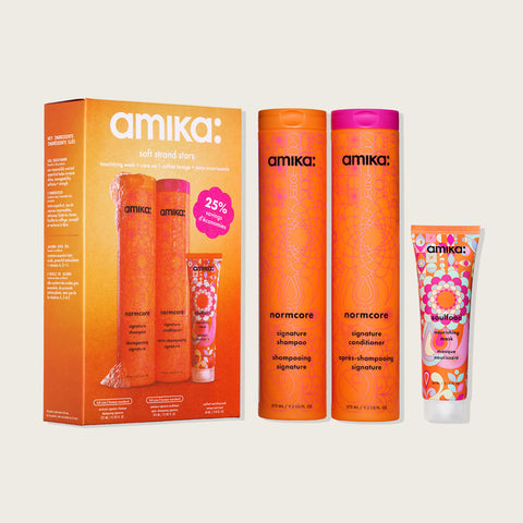 Trousse de printemps Normcore de la marque Amika, coffret de produits capillaires pour un style naturel et tendance.