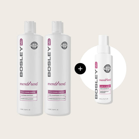 Offre Bosley avec shampoing, revitalisant MendXtend et traitement gratuit pour la santé des cheveux.