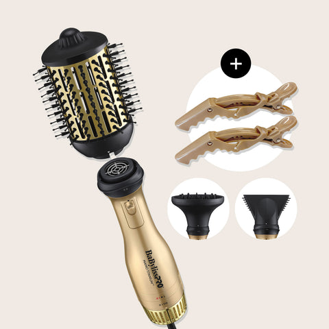 DANNYCO - Promo des fêtes Brosse à air Chaud 3 en 1 or / deux pinces incluses