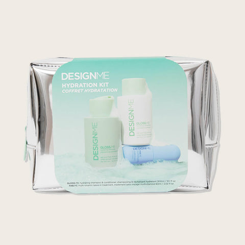 Coffret de fêtes GLOSS.ME signature de Design.Me, coffret capillaire avec produits pour cheveux brillants et soyeux.