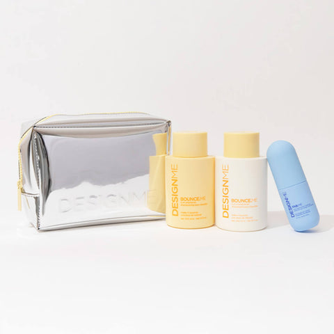 Coffret de fêtes DESIGN.ME Bounce.Me pour cheveux, contenant des produits capillaires signature pour un look volumineux et brillant