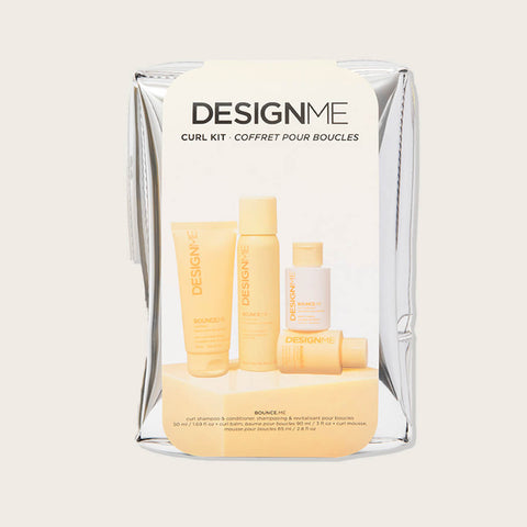 Coffret de fêtes DESIGN.ME BOUNCE.ME pour cheveux avec produits volumisants et texturants, présenté dans une boîte élégante.