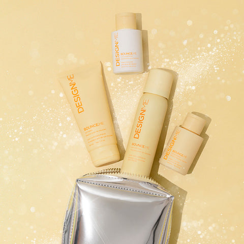 Coffret de fêtes BOUNCE.ME de Design.Me avec produits capillaires pour cheveux bouclés ou volumineux.