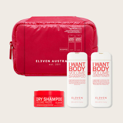 Coffret de fêtes Volume pour cheveux de la marque Eleven Australia, comprenant des produits pour volume et texture capillaire.