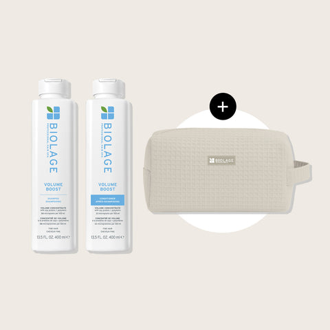 Duo de printemps Volume Boost de Biolage avec shampooing et après-shampooing pour cheveux volumisés.