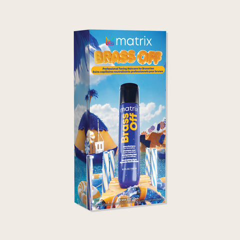 Coffret de fêtes Matrix Brass Off 300 ml, produits capillaires pour neutraliser les reflets jaunes dans les cheveux blond.
