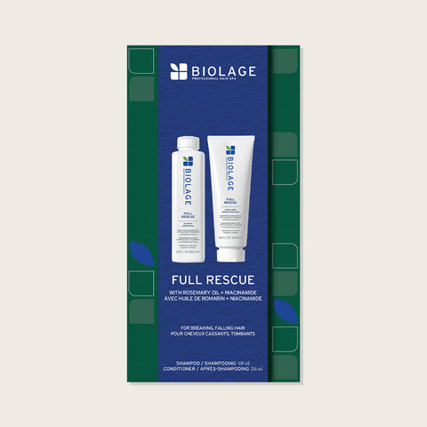 Coffret de fêtes Biolage Full Rescue, kit capillaire contenant un flacon de 400 ml pour cheveux abîmés ou fragilisés.