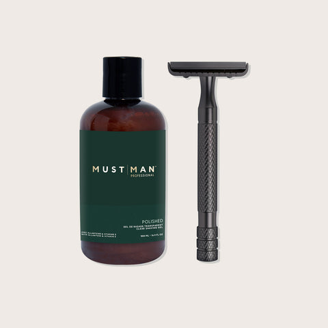 Offre Must Man Professional avec gel à raser, rasoir double et prix spécial visible dans l'image.