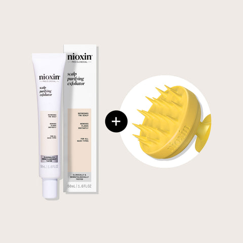 Offre Nioxin avec exfoliant promotionnel à 15 % et produit gratuit, affiché dans une image promotionnelle.